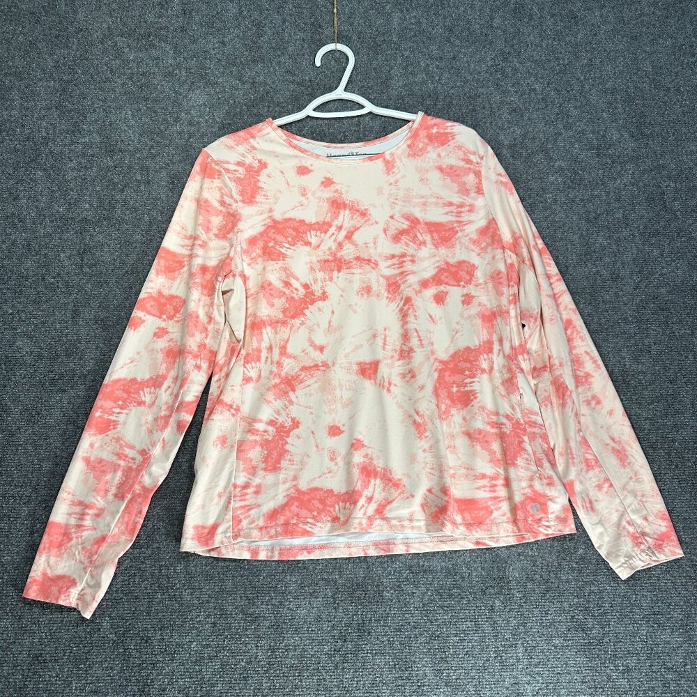 Hang Ten Top Womens XL Orange Stretch Knit Pullover Long Sleeve UV Protection